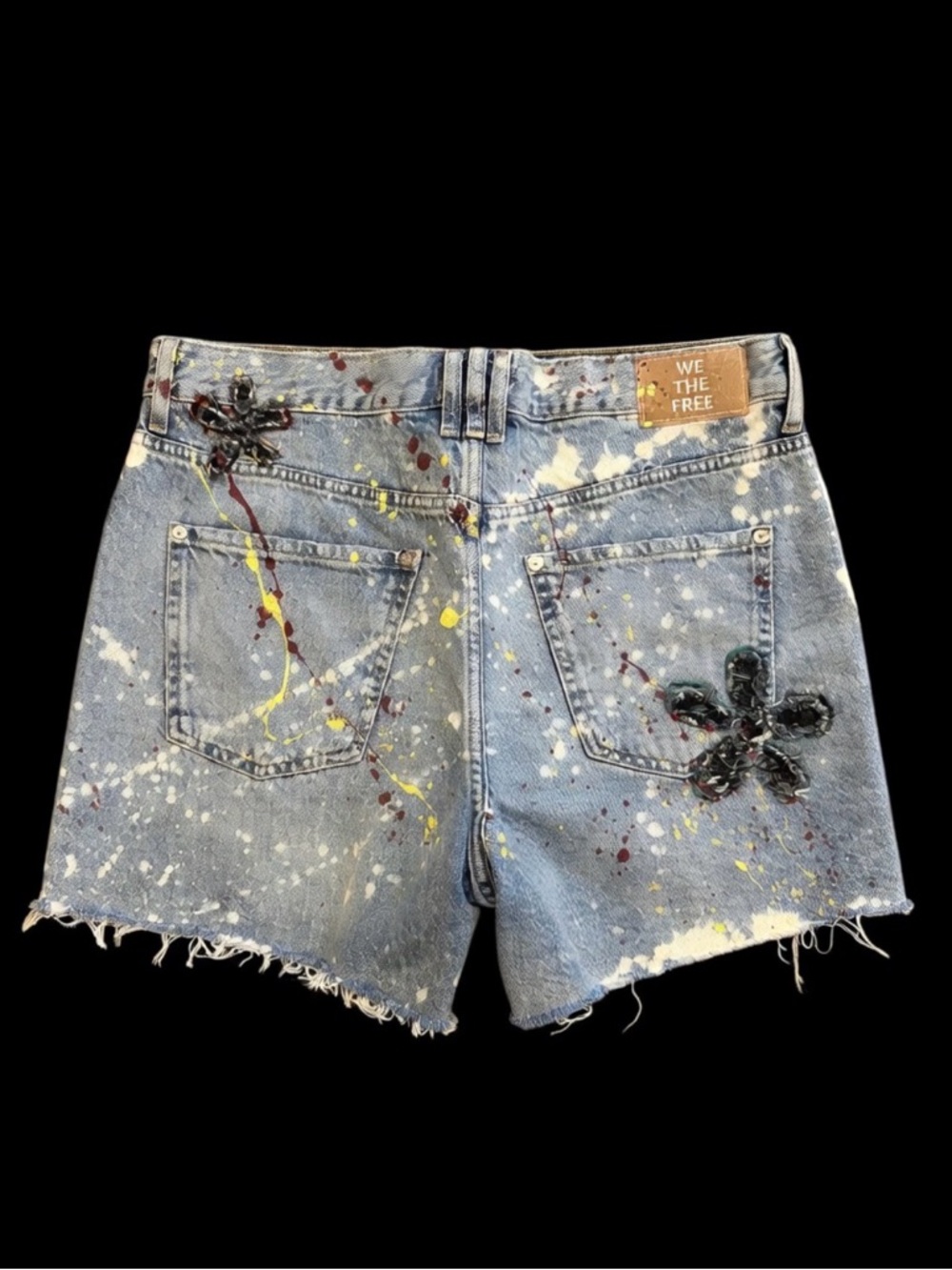 Free People x Tricia Fix collab Light Blue Bleached Denim Shorts with Painted - Picture 2 of 7